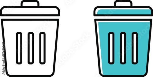 Simple Trash Bin Illustration Set in Black and Teal for Waste Management, Recycling, and Cleanliness Graphics