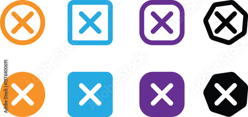 A set of colorful icons featuring various shapes and symbols for rejection or cancellation