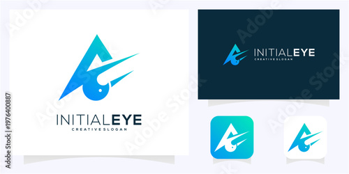 Letter A Eye Logo with Speed Motion Lines logo design vector icon.