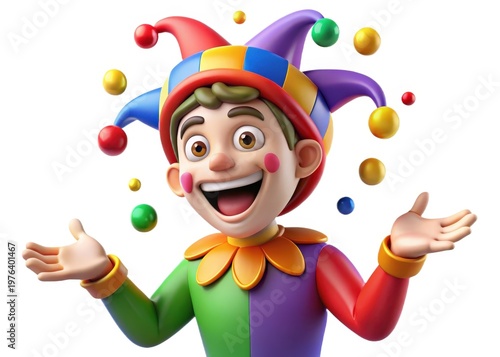3D Cartoon Character with Colorful Hat and Bubbles