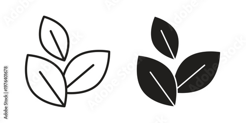 Tea leaves icon clipart symbol isolated on white background. Flat and stroke designs.