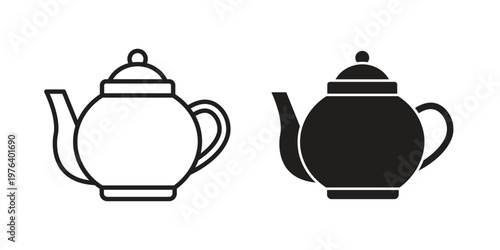 Teapot icon clipart symbol isolated on white background. Flat and stroke designs.