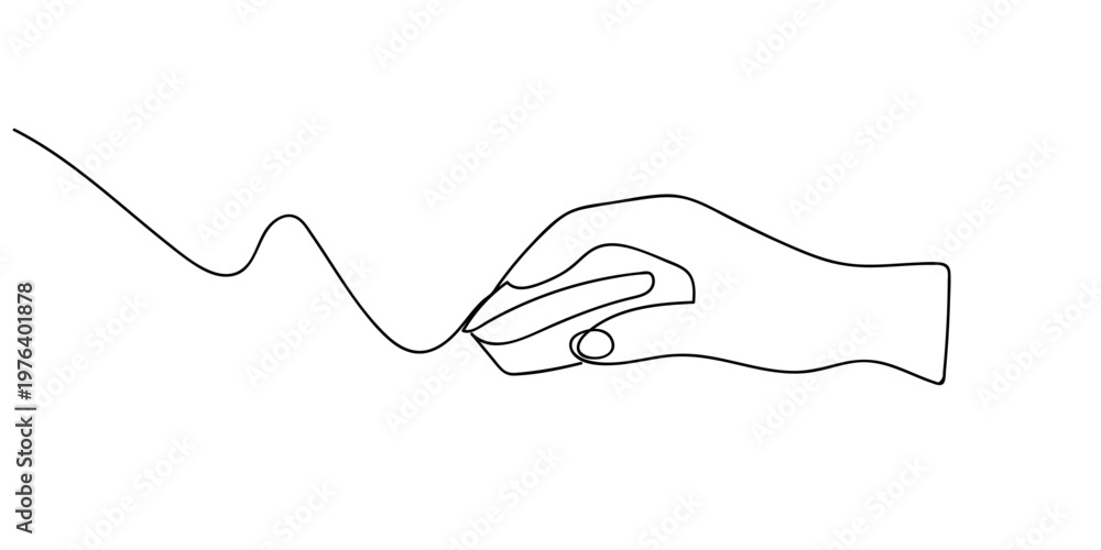 Obraz premium The hand that is using a computer mouse. One continuous line drawing. simple linear style Doodle Editable stroke.