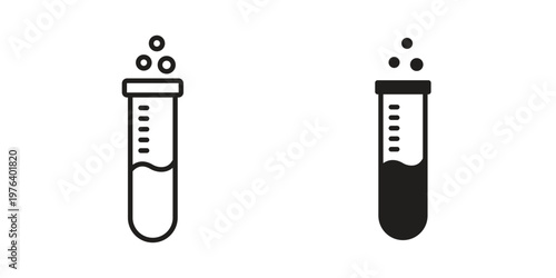 Test tube icon clipart symbol isolated on white background. Flat and stroke designs.