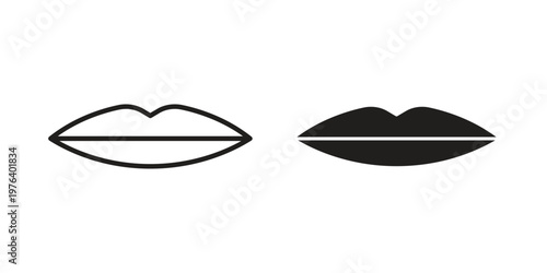 Thin lips icon clipart symbol isolated on white background. Flat and stroke designs.