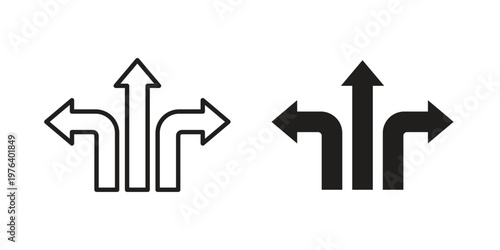 Three way icon clipart symbol isolated on white background. Flat and stroke designs.