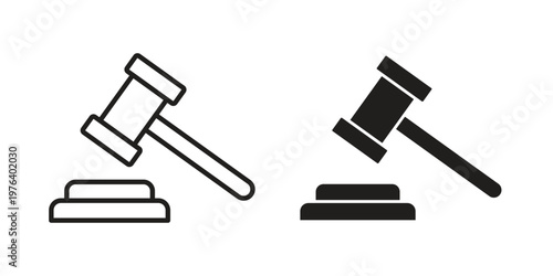 Trial hammer icon clipart symbol isolated on white background. Flat and stroke designs.