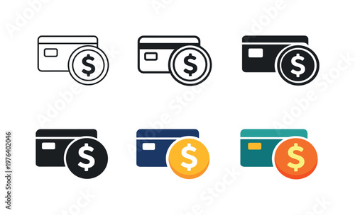 Credit card with dollar coin icons representing financial transactions and payments