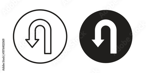 U turn icon clipart symbol isolated on white background. Flat and stroke designs.
