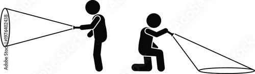 Two stick figures pointing flashlights to illuminate different areas for search and discovery tasks