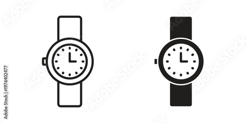 Watch icon clipart symbol isolated on white background. Flat and stroke designs.
