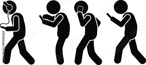 Multiple people walking while looking at their phones and listening to mobile audio content