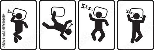 Four simple black icons representing different sleeping positions of a person in bed