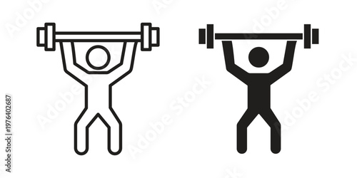 Weightlifter icon clipart symbol isolated on white background. Flat and stroke designs.