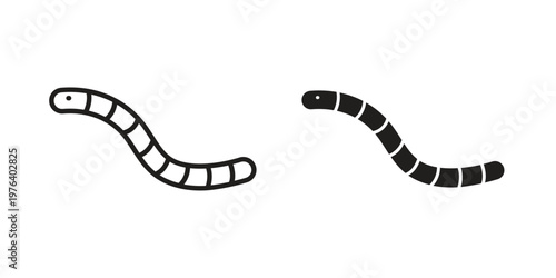 Worm icon clipart symbol isolated on white background. Flat and stroke designs.