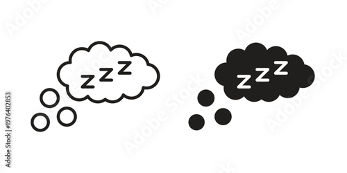 Zzz icon clipart symbol isolated on white background. Flat and stroke designs.