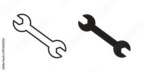 Wrench icon clipart symbol isolated on white background. Flat and stroke designs.