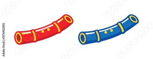 Two-Color vector icons of musical bamboo motif: hollow reed line, rounded joint rings, gentle stem arc, soft grip mark; curved
