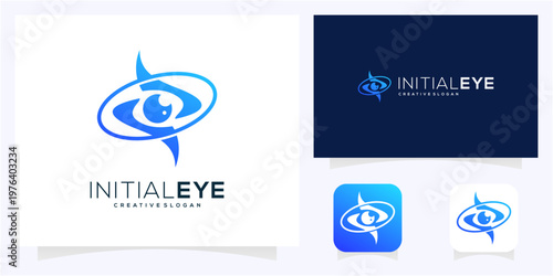 Letter Z initial with Eye and orbit logo design idea. Abstract vision monogram blue gradient vector icon symbol.