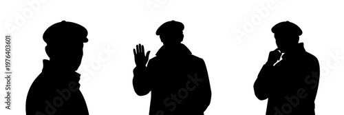 Three Silhouettes with Berets: Observing, Waving, Thinking