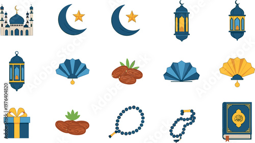 A collection of Ramadan icons on transparent background
