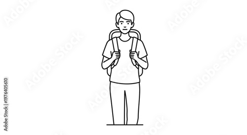 A young person stands confidently with a backpack, ready for an adventure or a new journey, looking forward.