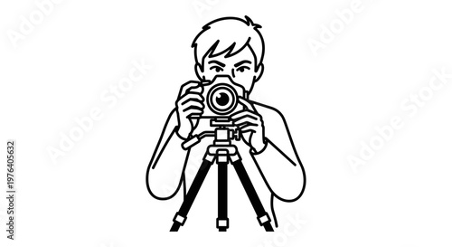 A person meticulously adjusting a camera mounted on a tripod, preparing to capture a steady and professional photograph.