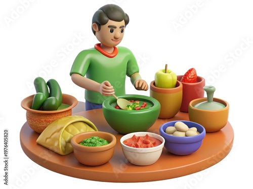 3D Illustration of a Man Cooking