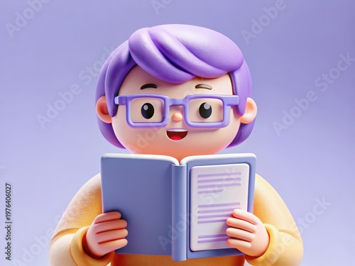 3D Cartoon Character Reading Book