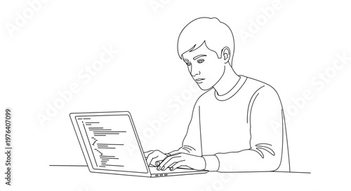 A young boy focused on his studies or playing games on a laptop computer, engaged in a digital activity.