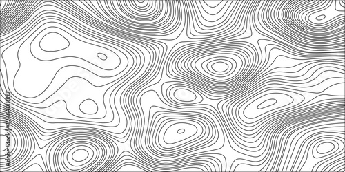 Gray topographic map background. Abstract black and white line contour pattern. Vector geographic terrain elevation.