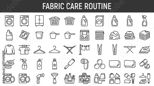 Clothing care process featuring fabric washing appliance, fabric drying appliance, storage container for clothes, laundry storage