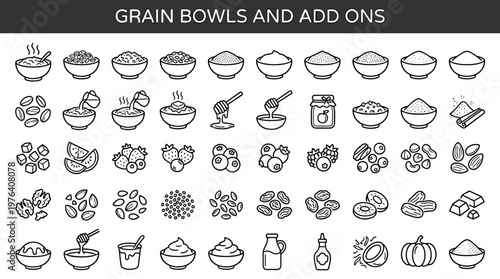 Warm cereal bowls with rolled grains, cracked wheat mix, hulled barley dish, tiny millet grains, creamy semolina base, nutty