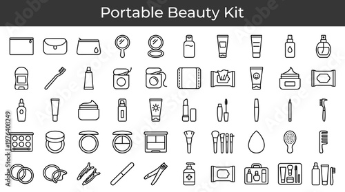 Portable beauty essentials featuring zip closure pouch, compact storage pouch, hygiene storage pouch, small reflective tool,