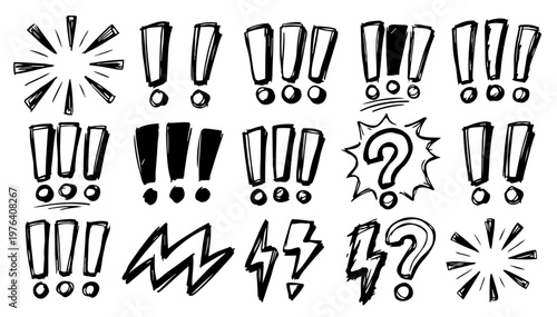 Hand drawn doodle emphasis marks set, playful sketchy ink pen highlight accents, expressive vector elements