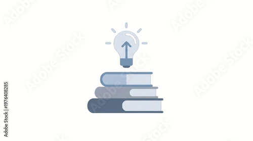 Stack of books with light bulb.