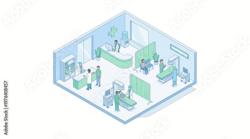 Hospital Room Interior with Patients.