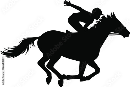 Jockey riding race horse silhouette equestrian sport racing competition speed athlete vector illustration isolated on white background design