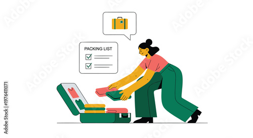 Packing list, travel checklist, luggage preparation, woman packing suitcase