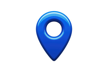 Blue 3d location pin icon representing navigation, travel, destination, and finding a place on a map