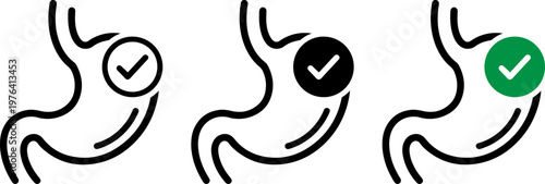 A set of stomach icons with checkmarks indicating healthy digestion