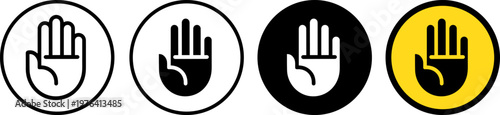 A set of four hand icons with palms facing outward in different colored circles