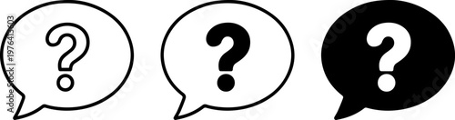 A set of question mark icons in speech bubbles on a white background