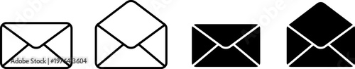 A set of four simple envelope icons in different line and fill styles on a white background