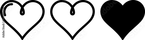 A set of three heart shapes in black and white on a plain background