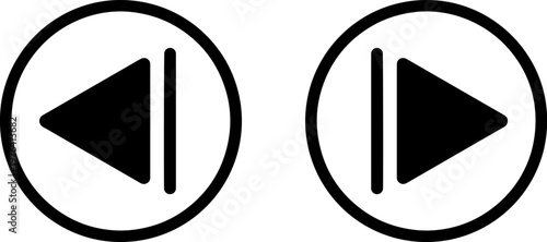 A pair of black play buttons on a white background for media navigation