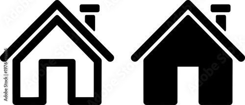 Two simple black house icons on a white background, one filled and one outlined.