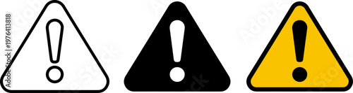 A set of warning signs with exclamation marks on a white background