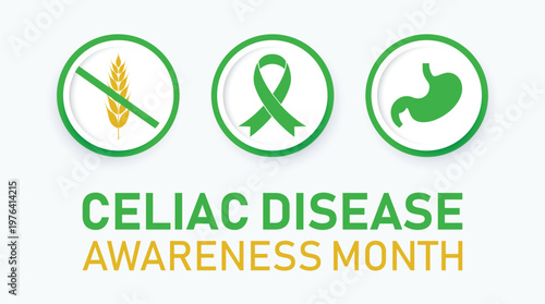 Celiac Disease Awareness Month — Green Ribbon Health Awareness Vector Design