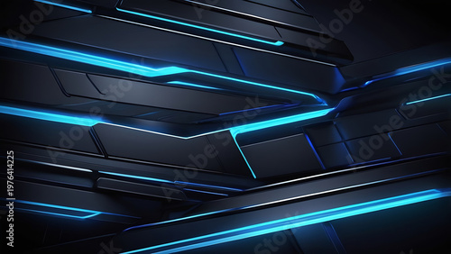 Futuristic Dark Carbon Fiber Panels With Electric Blue Neon
